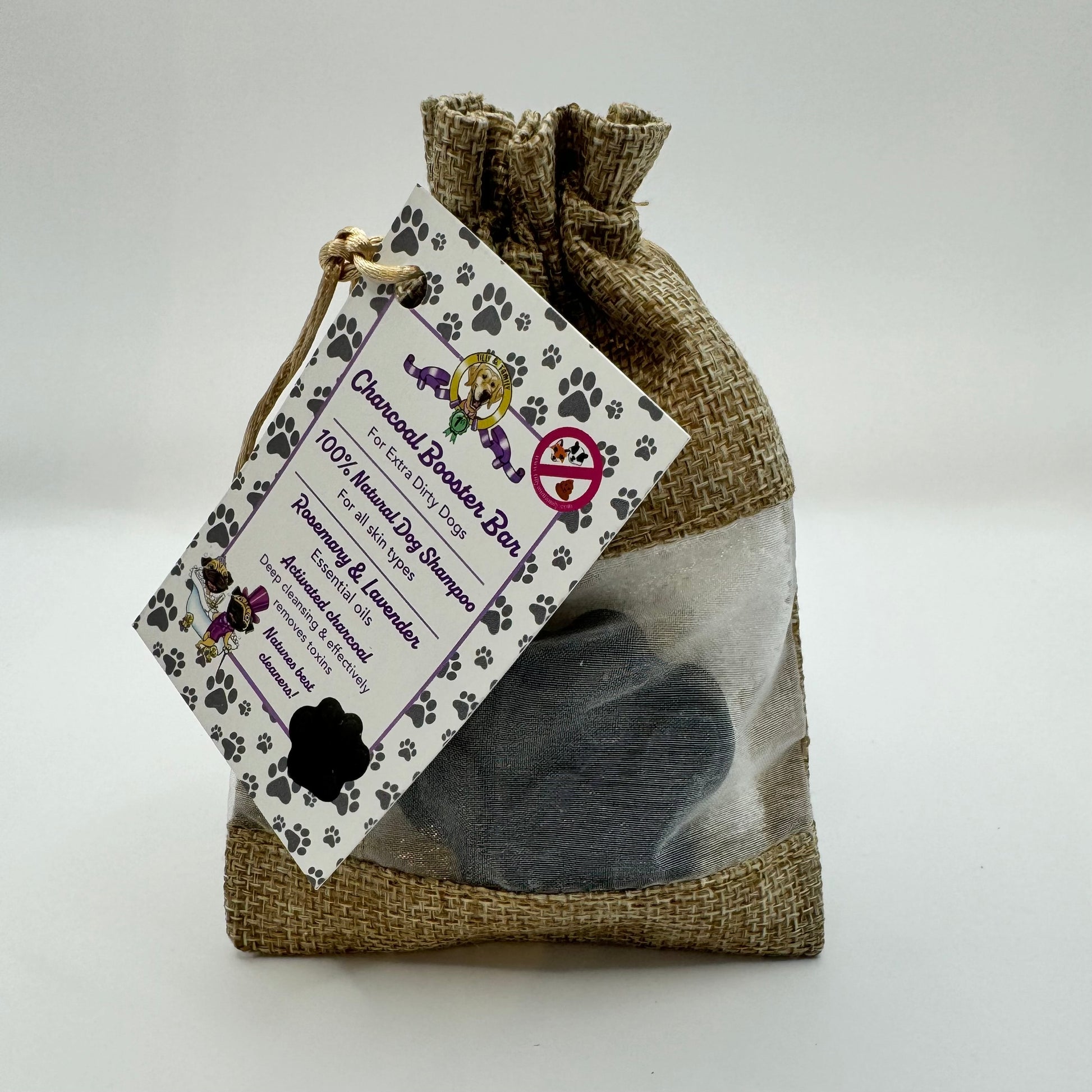 Charcoal booster dog shampoo  bar in bag 